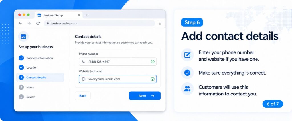 Step 6 of 7: Add contact details
