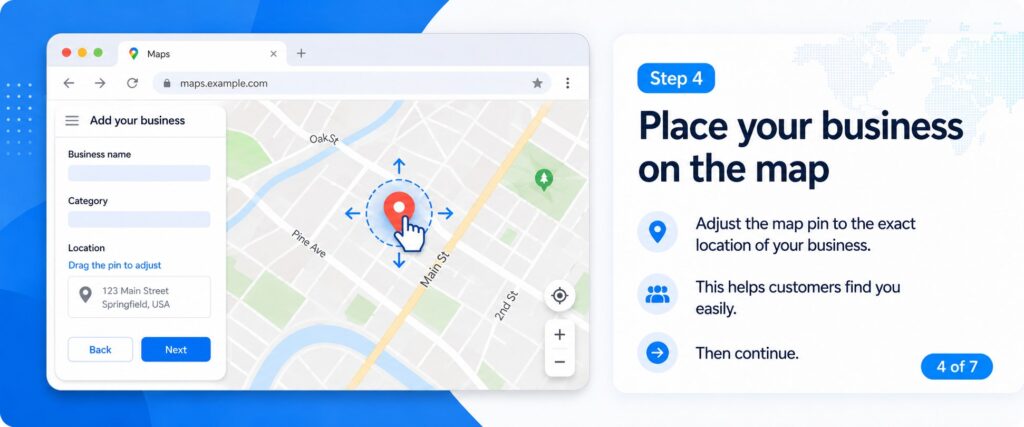 Step 4 of 7: Place your business on the map