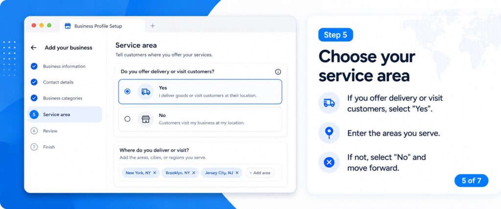 Step 5 of 7: Choose your service area